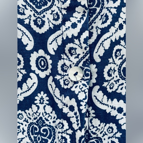 Sigrid Olsen 100% Linen Navy and White Belted Shirt Dress Sz M - Picture 7 of 8